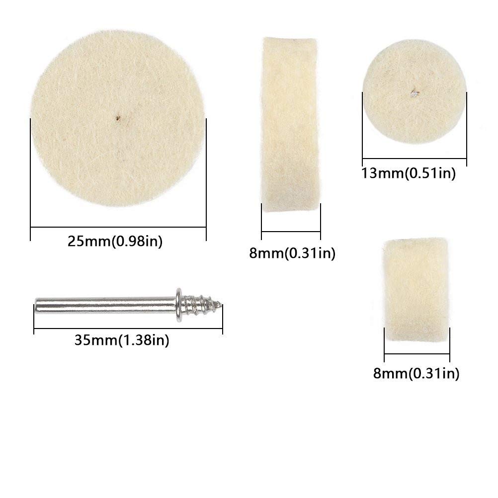 Tampone per Lucidatura in Feltro di Lana,100 Pezzi Ruote Pulite per Lavorazione Del Metallo e Del Legno (13mm 25mm)