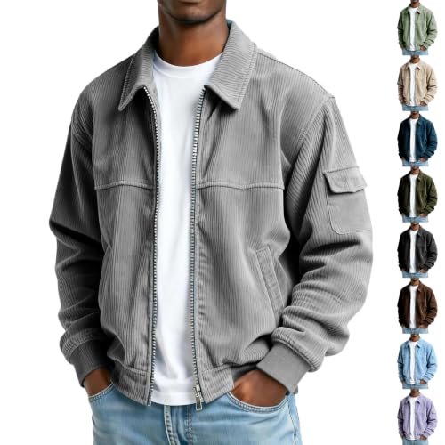 Corduroy Shirt Men Vintage Long Sleeve Button Down Jackets with Pockets - image 1