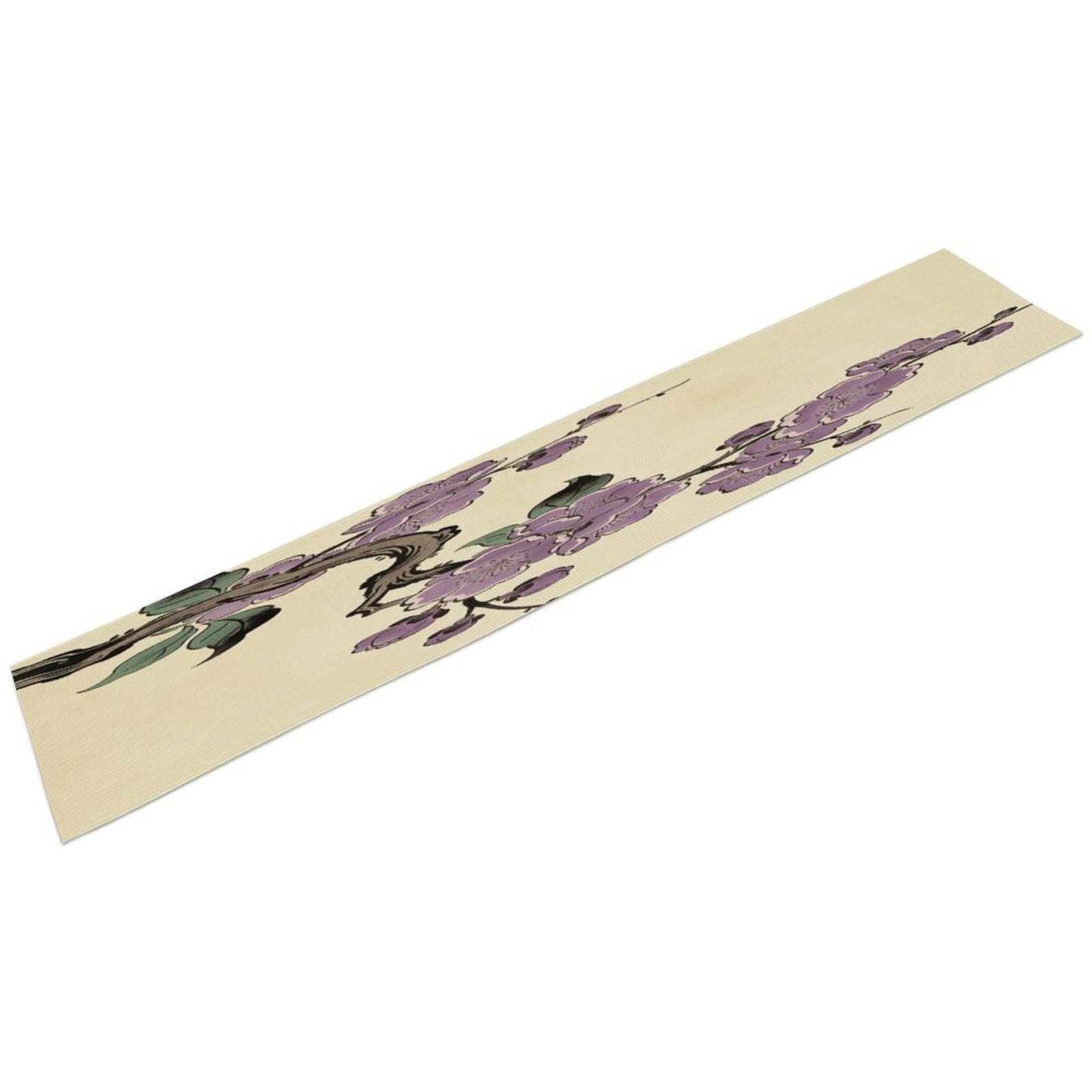 Purple Branches in Spring's Rhyme Table Runner Classical Linen Dining Cloth Runner Spring Kitchen Table Decoration Seasonal Farmhouse Cloth Runners for Mothers Day Easter Wedding