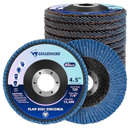 10 Pack Flap 4 1/2" x 7/8" for Angle Grinder, 40 Grit T29 Flap Sanding Discs, 4 1/2 Inch Grinding Wheels, Zirconia Grinding Discs for Metal, Wood, and Stainless Steel Finishing
