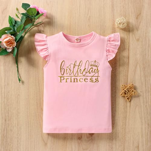 ATCTBOGFS Camiseta infantil de aniversário para meninas, Pink Brithday, 5-6 Anos