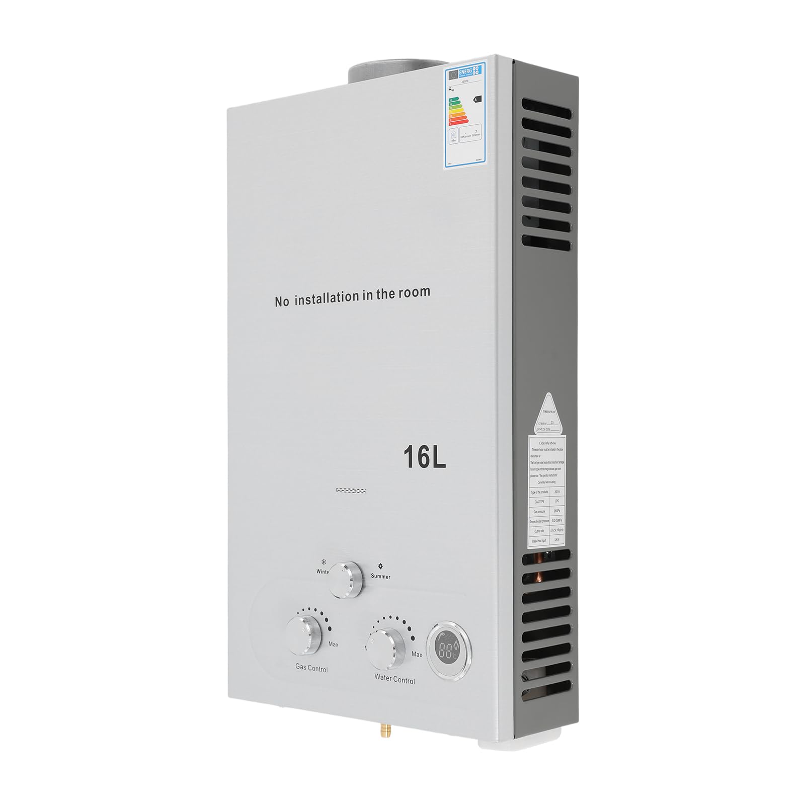 Calentador de agua de gas 16LPM, 24 kW, GLP, propano butano, calentador de agua de gas portátil, baja presión de agua de arranque, para camping, casas de barco
