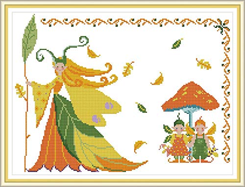 Image of Howie's Needlepoint Cross Stitch Kits, 14CT Pre-Printed Pattern Needlepoint Kits, Full Range of Stamped Starter Kits (Autumn of Elves, 16.5 x 12.6 Inch)