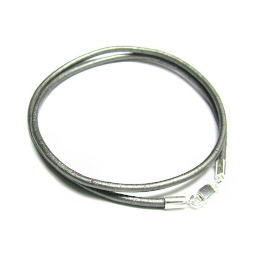 Dreambell 925 Sterling Silver Metallic Grey Round Natural Leather Cord 2mm Choker Necklace 20 Inches