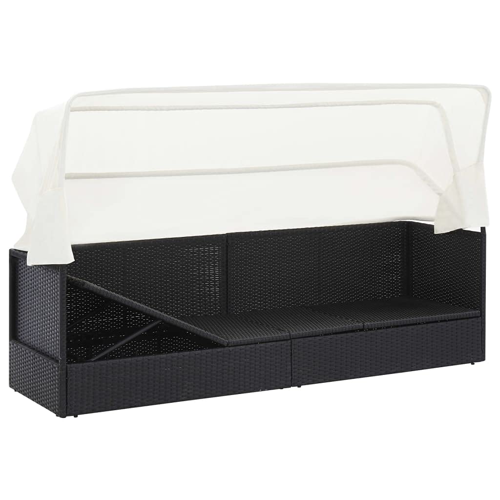 vidaXL Divano da Giardino con Tettoia Divanetto da Esterni Salottino per Patio Mobili da Giardino Arredamento da Esterni in Polyrattan Nero