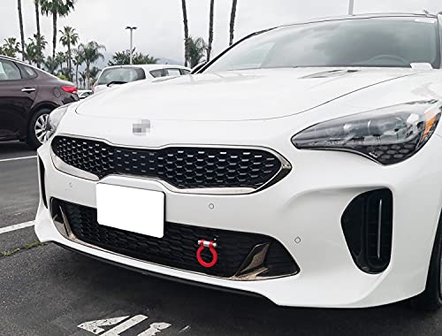 Ijdmtoy Full Metal Universal Fit Red Track Racing Style Tow Hook Ring Appearance Kit Compatible With Cars W/Lower Mesh Grille (Not Functional, Decorative Purpose Only) #TOP6