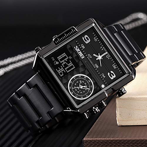 Image of SKMEI Men's Digital Sports Watch, LED Square Large Face Analog Quartz Wrist Watch with Multi-Time Zone Waterproof Stopwatch