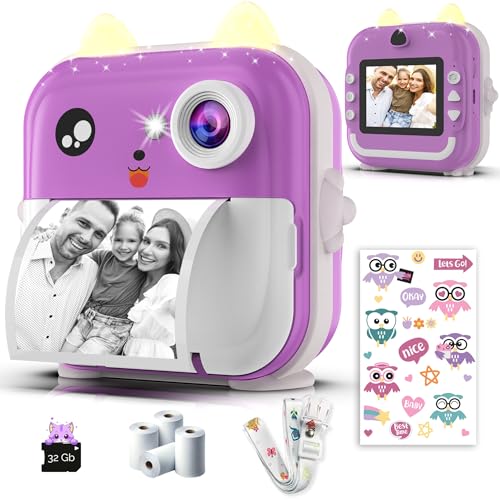 Camara de Fotos Instantaneas Doble Lente de 48MP, Video 1080P, Impresión Térmica, 4 Rollos de Papel – Filtros Divertidos & Juegos – App Bluetooth, Tarjeta de 32GB – Regalo para Niñas & Niños - Morado