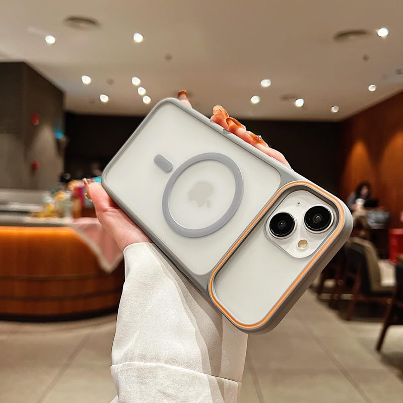 Image of LuxuryKase Frosted Clear MagSafe Case for iPhone 15 Plus | Translucent Matte Back | Soft TPU Bumper + Hard PC Back | Raised Camera Protection | Wireless Charging Compatible - Grey