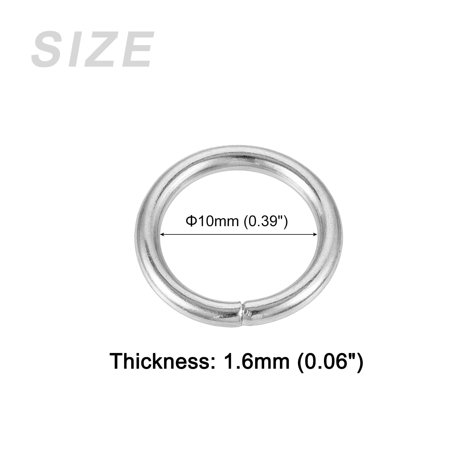 METALLIXITY Metal O Ring Buckles (10x1.6mm) 50pcs, Non-Welded Round Rings - for Craft DIY Bags Handbags Belts Silver Tone - Image 2