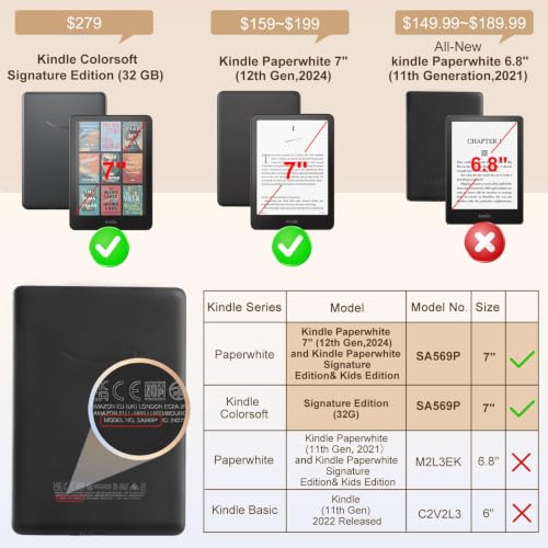 Image of CoBak Case for Kindle Paperwhite 12th Gen 2024 (7 inch) & Colorsoft Signature Edition - All New PU Leather Cover with Auto Sleep Wake Feature for Paperwhite Signature 2024 Released, Black