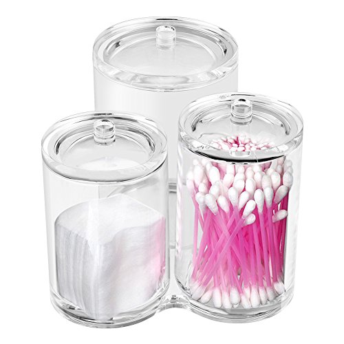 Acelectronic Organisateur de Maquillage  3 espaces Coton-Pad Distributeur Boîte de Rangement en Acrylique cosmétiques Organisateur Pinceaux à Maquillage