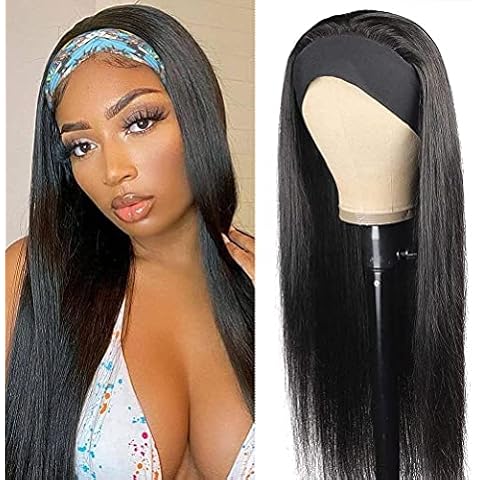 LANANEL Headband Wig Human Hair for Black Women Straight Human Hair Wigs Glueless None Lace Silky Straight Headband Wigs 150% Density Natural Black Color 18 Inch Cover