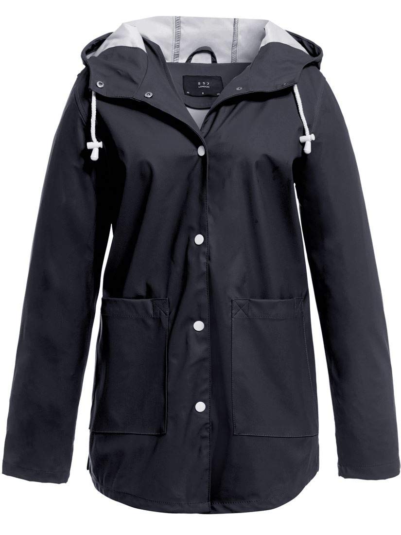 Ss7 Women's Navy Waterproof Windproof Hooded Raincoat