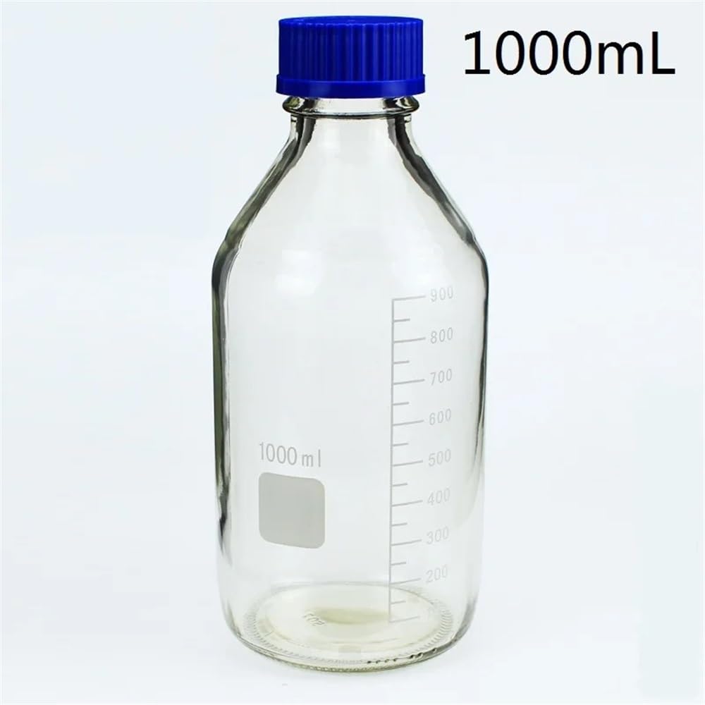 Cristalería de Laboratorio Botella de reactivo de 1000 ml con tapa de rosca azul, 1 l, vidrio transparente, equipo de laboratorio