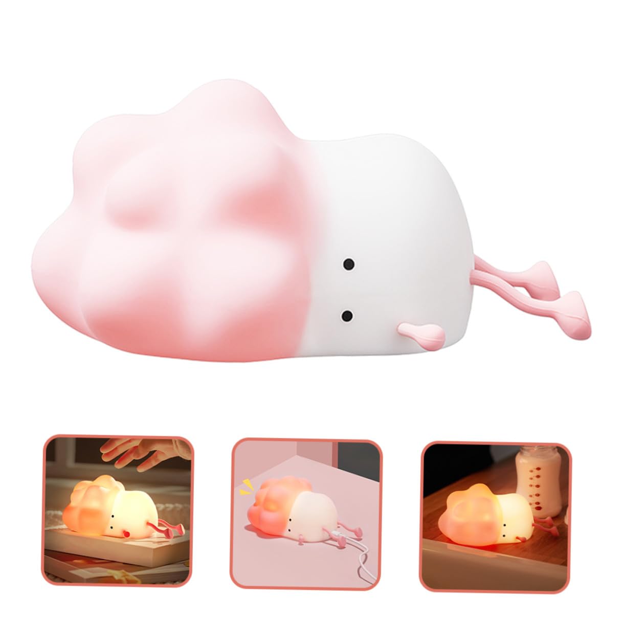 Lampada Notturna per Bambini in Silicone Rosa Batteria Ricaricabile 1200mah e Luminosità Regolabile, Luce da Notte Creativa a Forma di Cartone Animato per Cameretta