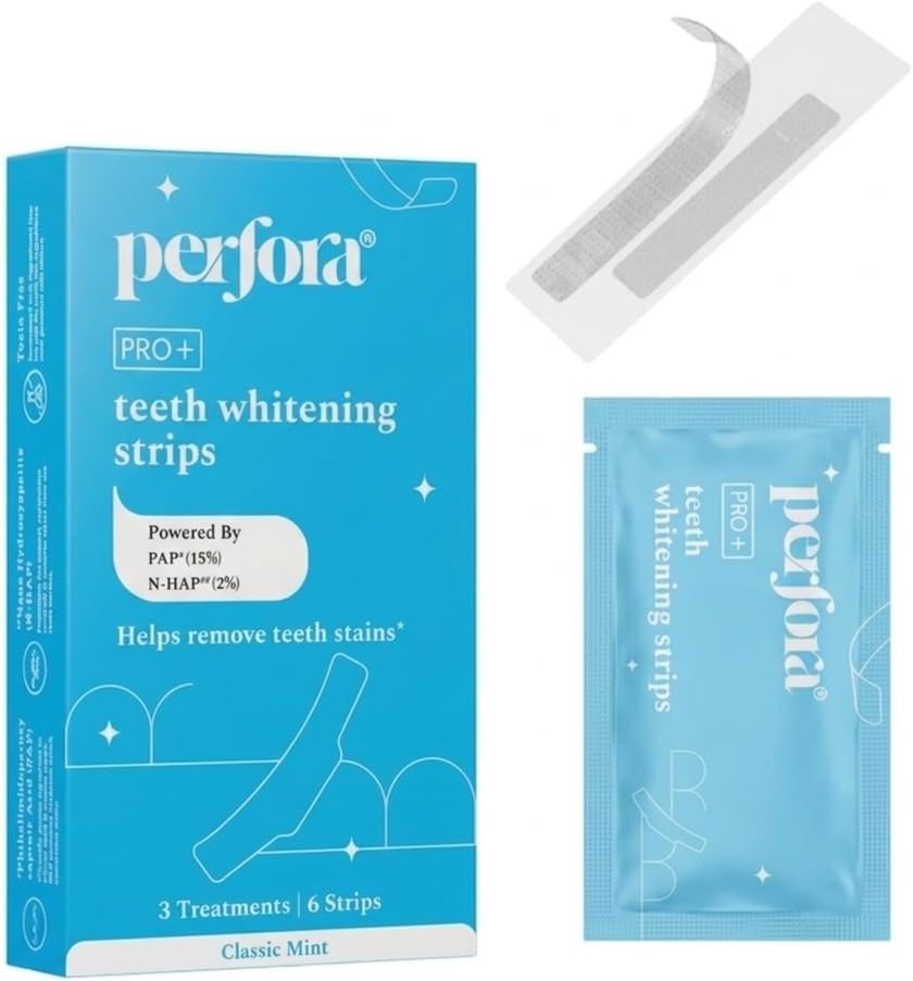 Perfora PRO+ Teeth Whitening Strips, Classic Mint, 28 Strips, Pap Technology, 14 Day Treatment, Peroxide-Free,