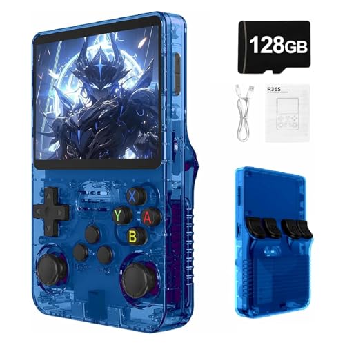 Syzplnwy R36S - Consola de juegos portátil retro con pantalla IPS de 3.5 pulgadas, batería de 3500 mAh, tarjeta TF de 128 GB, más de 20.000 juegos, sistema Linux de código abierto para adolescentes y