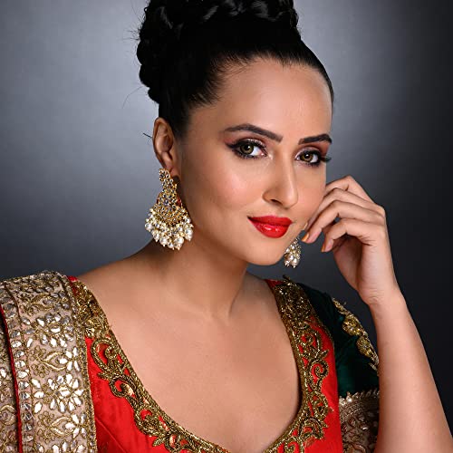 Sukkhi Youthful Kundan Gold Plated Pearl Chandelier Earring Set for Women (SKR85634), Maroon, One Size - Image 7
