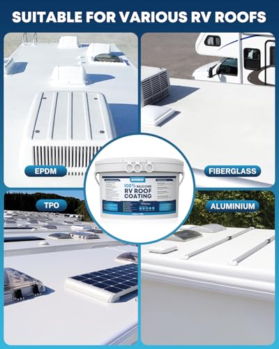 Image of Kohree RV Roof Coating 1 Gallon, 100% Silicone RV Roof Sealant, White | No Primer Needed, Waterproof Solar Reflective Flexible RV Sealant for EPDM, TPO, Campers, Trailers, Leak Repairs