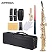 ammoon B Flat Soprano Saxophone Brass Straight Sax Bb B Flat Natural Shell Key Carve Pattern with Carrying Case Gloves Cleaning Cloth Straps Cleaning Rod