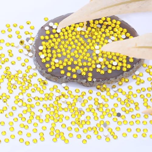 Image of Yellow Flatback Rhinestones, Glass Rhinestones for Nail Art and Craft, Glue Fix, Loose Crystal Gemstones(Yellow, SS10, 2880pcs, 2.7-2.8mm)