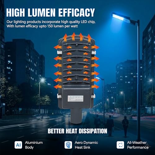 Image of Forus 50W LED Street Light with Clamp, IP66 Waterproof Outdoor LED Street Light, High Lumen 6000lm Blue, Aluminium Body for Road, Parking Lot, Garden & Industrial Outdoor Lighting (1 Pc)