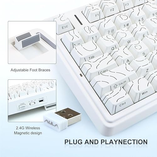 Image of AULA F75 75% Side Engraved Tri Mode TKL 80 Keys Wireless Mechanical Gaming Keyboard With Knob | 4000mAh Battery, South-Facing RGB Backlit Pre-Lubed Hot Swappable | White Contour - Star Vector Switches