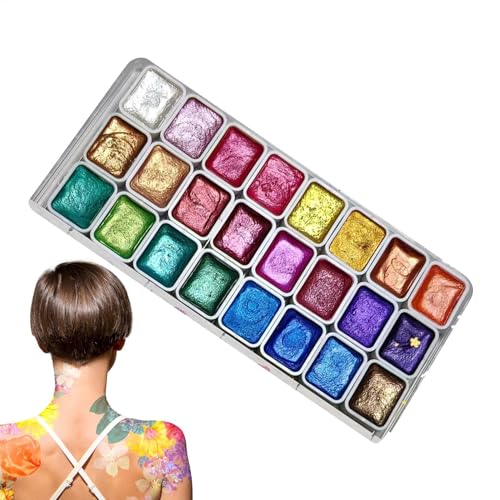 Reflimand 24 Colors Pearl-escent Watercolour Paint Set, Colors Shifting Watercolor Painting, Glitter Metal-lic Watercolour Paints, Glitter Watercolour Solid Paint Box, Art Painting Kit for Beginners