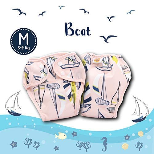 Paw Paw Reusable Cloth Diaper for Babies/Washable Cloth Diapers with Inserts (Boat Print, Medium (5-9 Kg))