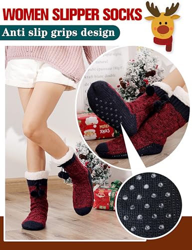 Image of Welwoos Womens Slipper Fuzzy Grips Socks Fluffy Winter Warm Thick Thermal Cozy Plush Non Slip Cabin Soft Fleece Socks