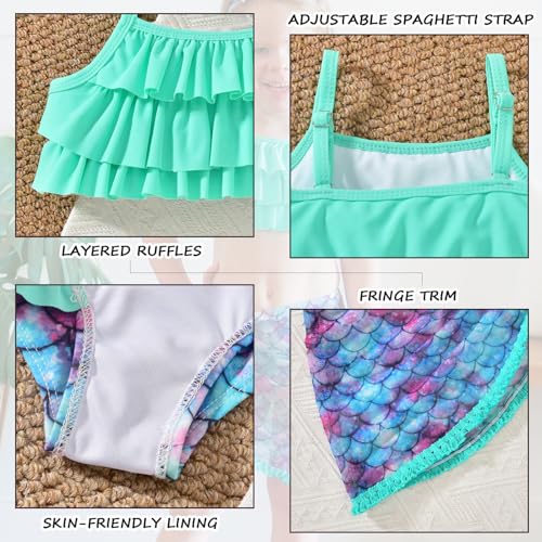 Image of HINTINA Toddler Girl Swimsuit Tiered Ruffle Bathing Suit 2 Piece Bikini Set with Cover Up Skirt