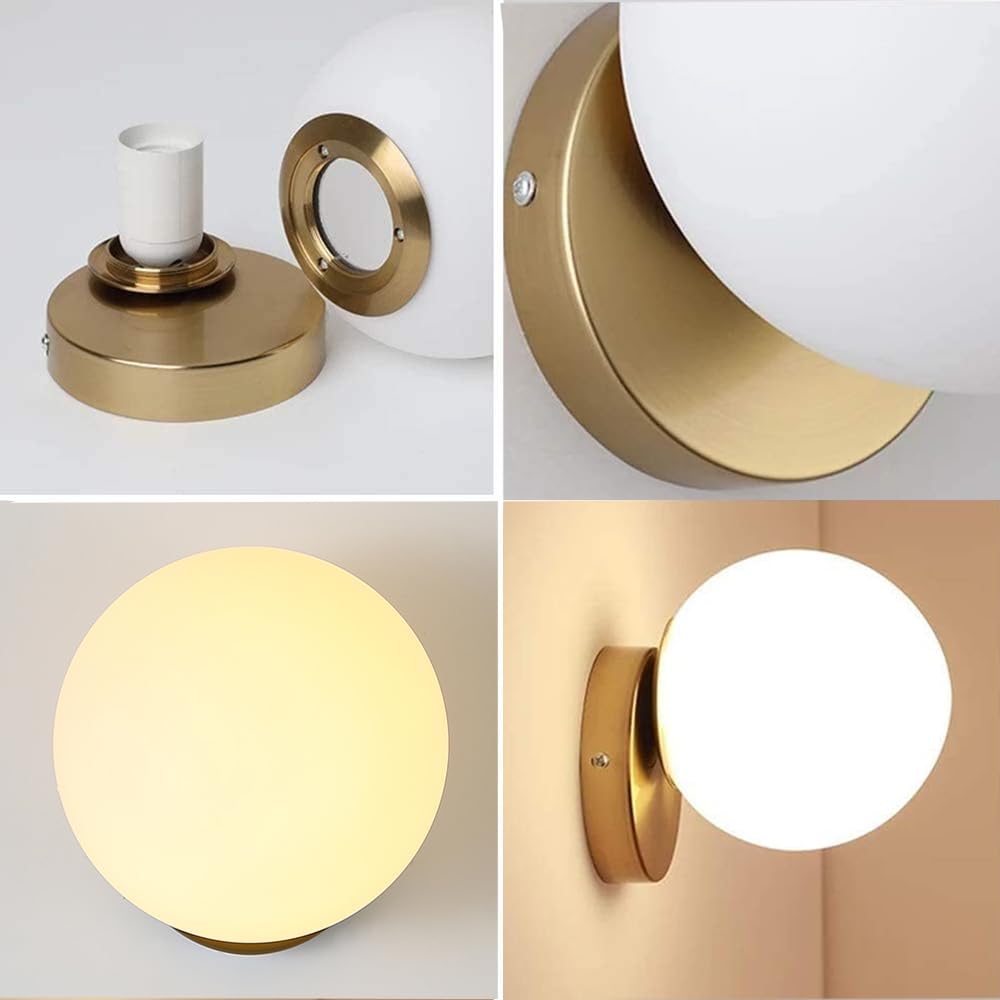 Applique da Parete Interno, Lampada da parete Moderno, Lampada sfera, E27 Lampada a Muro Paralume di vetro 15CM per Camera da Letto, Soggiorno, Corridoio, Senza Lampadina