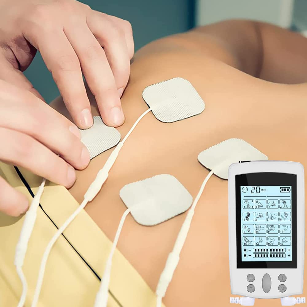 TENS Electroestimulador, USB Electroestimulador Muscular con 16 Modos 20 Intensidad, 2 Canales 4 Electrodos, Aliviar Preciso, Eficaz y Seguro del Dolor Muscular