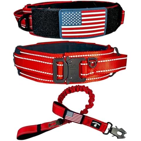 Dog Collar for Large Dogs with Control Handle - Heavy Duty Bungee Leash with Seat Belt Clip - RED Cover