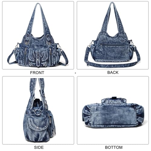 Image of Designer Denim Handbags for Women Hobo Tote Bag Crossbody Denim Purses Blue Jean Shoulder Bag