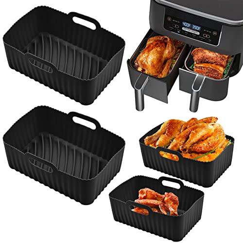 FOHYLOY Pot en Silicone pour Friteuse à Air, 2 Pièces Panier Friteuse en Silicone avec Réutilisables Tapis de Doublure de Friteuse à Air, Accessoires pour Ninja Friteuse Air, Four (Noir) Cover