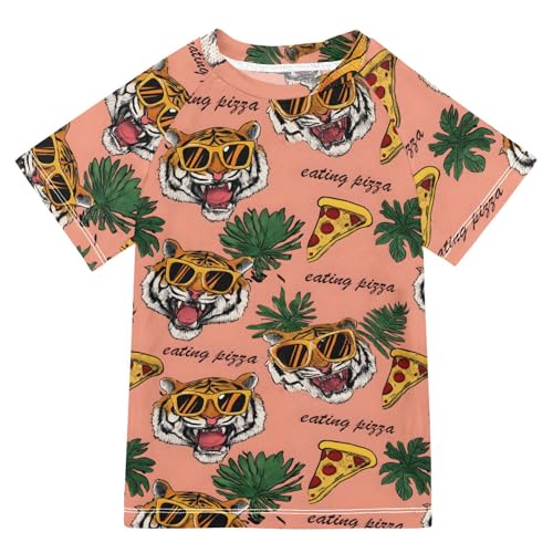 ALAZA Kids Rash Guard Girls Boys Toddler Swim Shirts Short Sleeve Tiger Pizza UPF 50+ 3T - Main Image