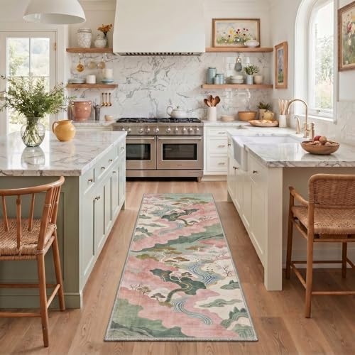Image of BEIMO Area Rugs 5x7 for Living Room Bedroom, Modern Abstract Machine Washable Rug, Large Soft Low Pile Floor Carpet with Non Slip Backing for Dining Room, Sage Pink