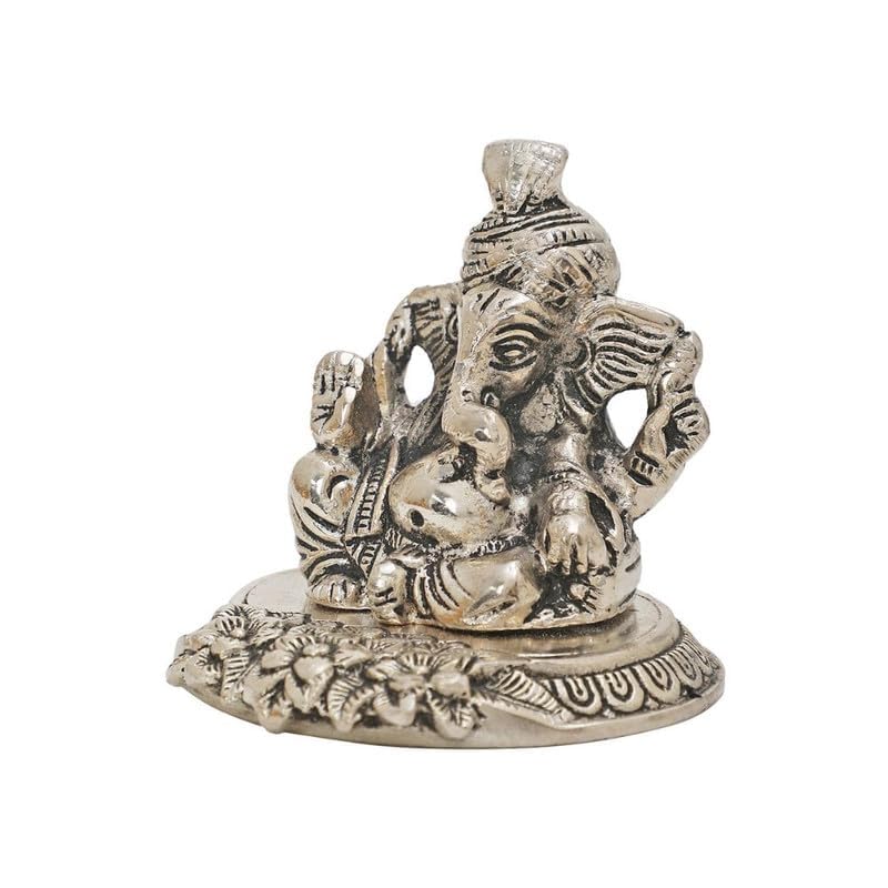 Image of INTERNATIONAL GIFT Silver Plated Pagdi Ganesh Idol Statue | Diwali Tag with Velvet Box & Carry Bag | for Pooja, Blessing, Festival Occasion, Return Gift Showpiece