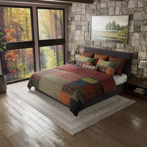 Donna Sharp Twin Bedding Set - 2 Piece - Woodland Square Cotton Lodge Quilt Set with Twin Quilt and One Standard Pillow Sham - Machine Washable