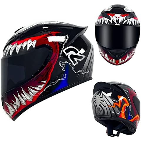 Motorcycle Helmets Cascos Para Motos for Adults Men Women, Full Face Street Bike Helmet with Tinted Visor, Lightweight DOT/ECE Approved Motorbike Moto Moped Motocross Racing Helmet,Venom,M Cover