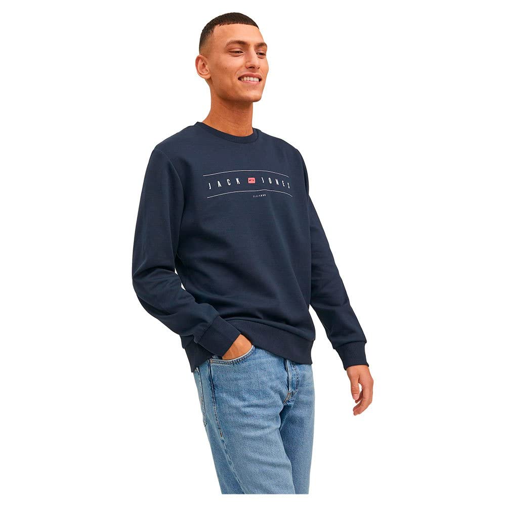 Jack & Jones Men's Blazer Navy Jjflag Sweat Crew Neck Sweatshirt, Navy Blazer, M, M