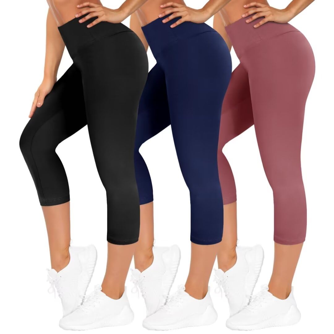 TNNZEET 3er Pack Capri Leggings Damen 3/4 für Sport, 7/8 Leggins High Waist Hose Sporthose für Gym Yoga