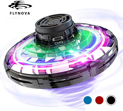 VICTOREM FlyNova Flying Spinner - Mini Drone pour Adultes et Enfants UFO Jouets de Ballon Volant USB Rechargeable Hélicoptère avec Lumières LED Clignotantes, Cadeau de Anniversaire/Noël (Noir)