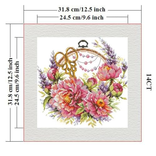 Image of ITSTITCH Stamped Cross Stitch Kits - Full Set of Embroidery for Beginners or Adults,14 CT 2 Strands DIY Peonies for Needlewoman Patterns Counted Arts Craft 12.6x12.6 inch
