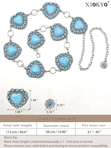 Turquoise Belt Silver Western Chain Belt Cowgirl Concho Belts for Women2