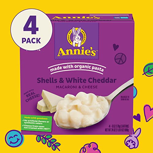 Image of Annie's White Cheddar Shells Macaroni & Cheese Dinner with Organic Pasta, 4 Ct, 6 OZ Boxes (Pack of 2)