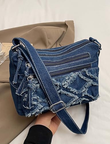 Vintage Denim Crossbody Bag for Women, Adjustable Strap Jean Purse, Blue Casual Shoulder Handbag3