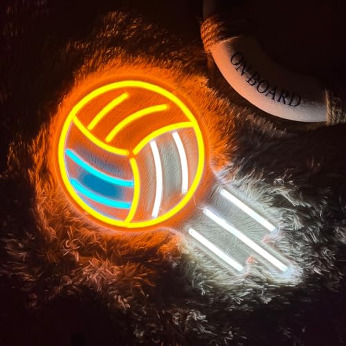 Image of Volleyball LED Neon Sign Super Bright Acrylic Handmade Ball Led Light Neon Light Size 15.7x10.2 in Sport Neon Sign for Shop Window Store Display Beer Bar Nightclub Grand Opening Gift